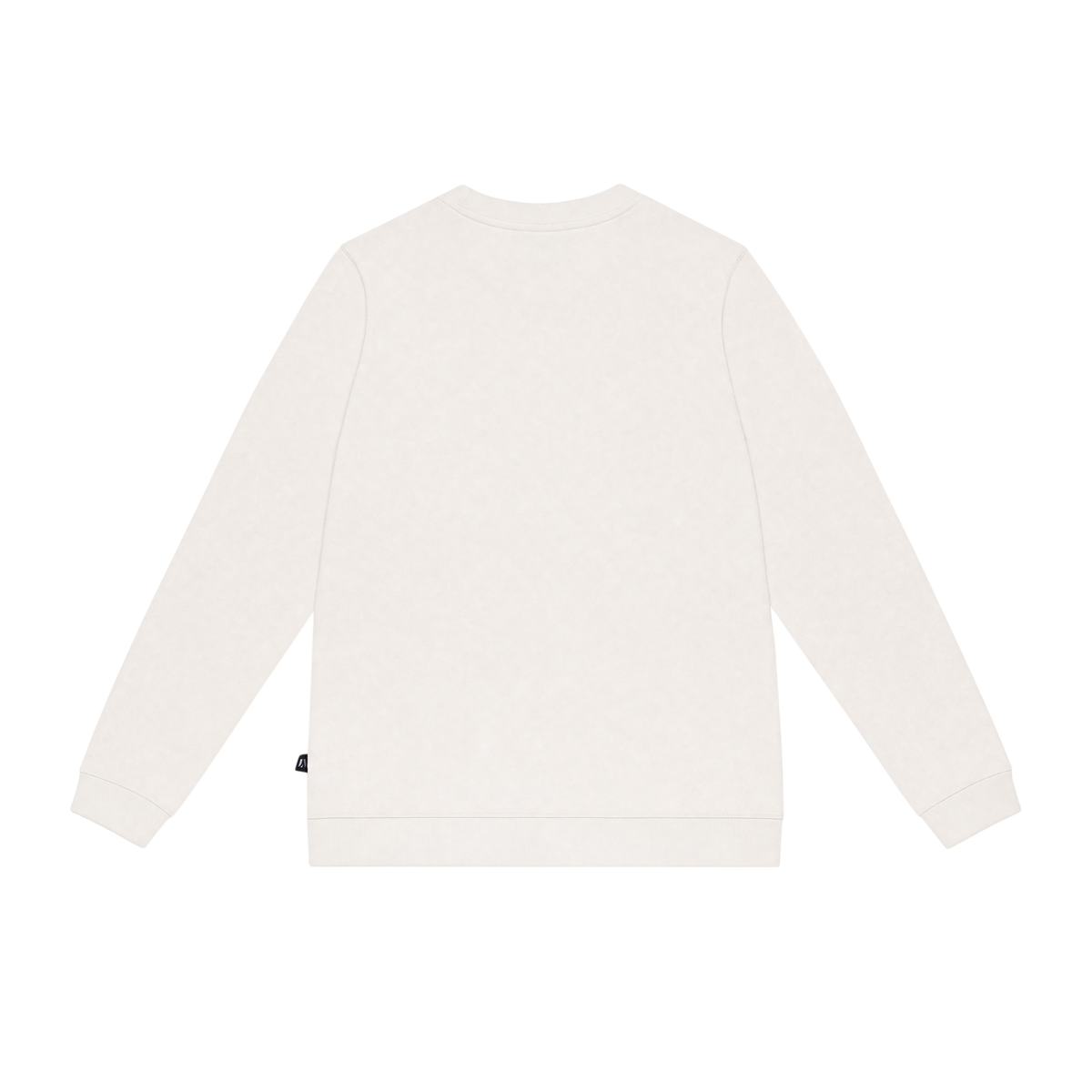 A long-sleeve crewneck sweatshirt shown from the back, in a solid off-white color.
