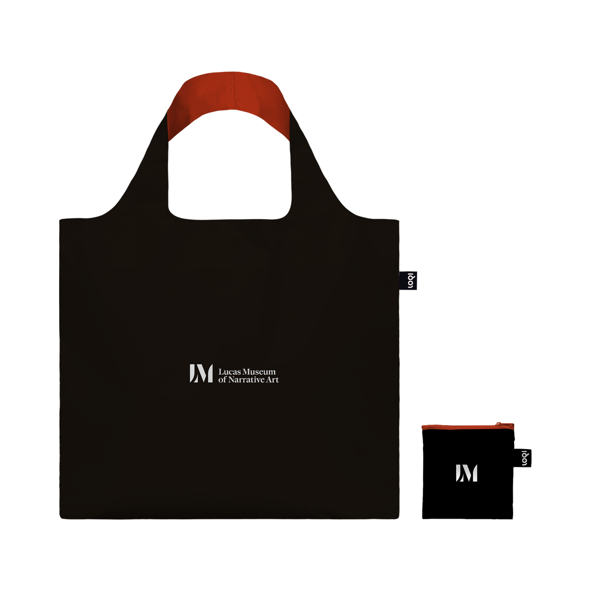 Recycled LOQI tote bag featuring Ernie Barnes, Quintet. Made from water-resistant 100% recycled taffeta. Measures 50 × 42 cm with a zip pocket and carries up to 20 kg.