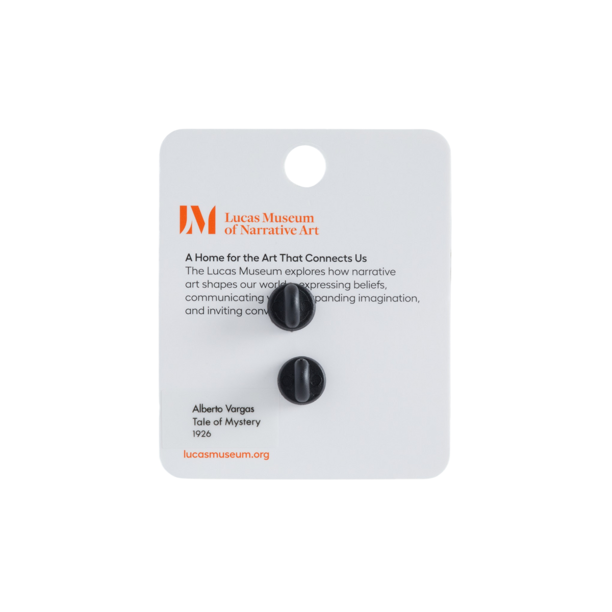 A white Lucas Museum of Narrative Art display card, photographed against a plain white background.