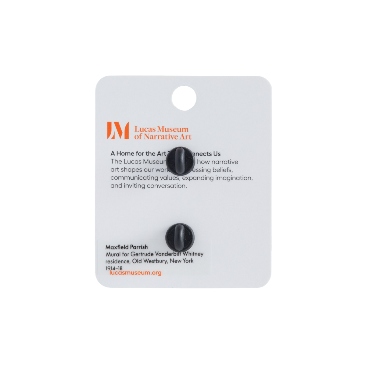 A white Lucas Museum of Narrative Art display card, photographed against a solid white background.