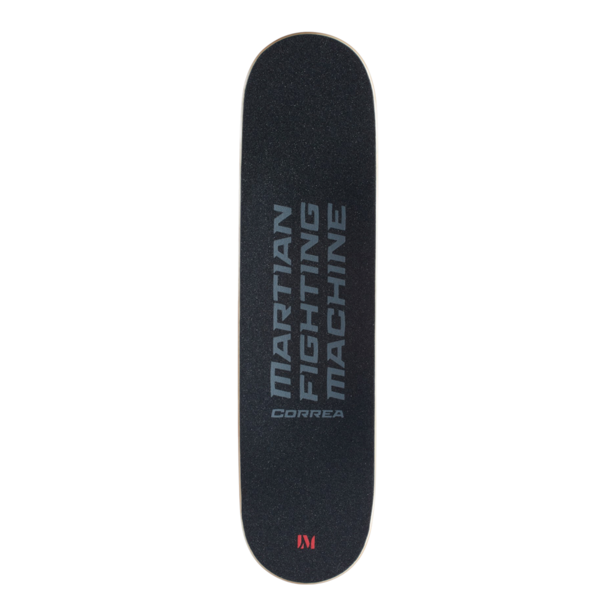 A black skateboard deck grip tape featuring the text 'MARTIAN FIGHTING MACHINE' in gray and 'CORREA' below it, with a small red 'LM' logo at the bottom, shown against a plain white background.