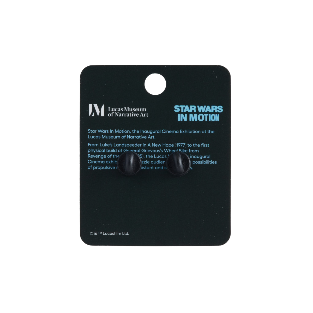 Black display card with Lucas Museum of Narrative Art branding and text.