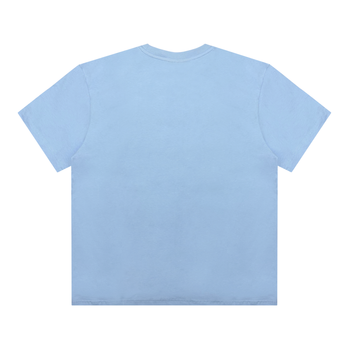 A light blue short-sleeve classic cut crewneck t-shirt shown from the back, isolated on a solid white background.