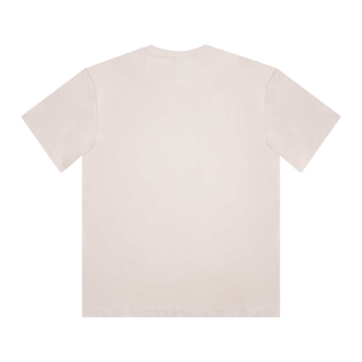A plain light beige crewneck t-shirt shown from the back, isolated on a white background.
