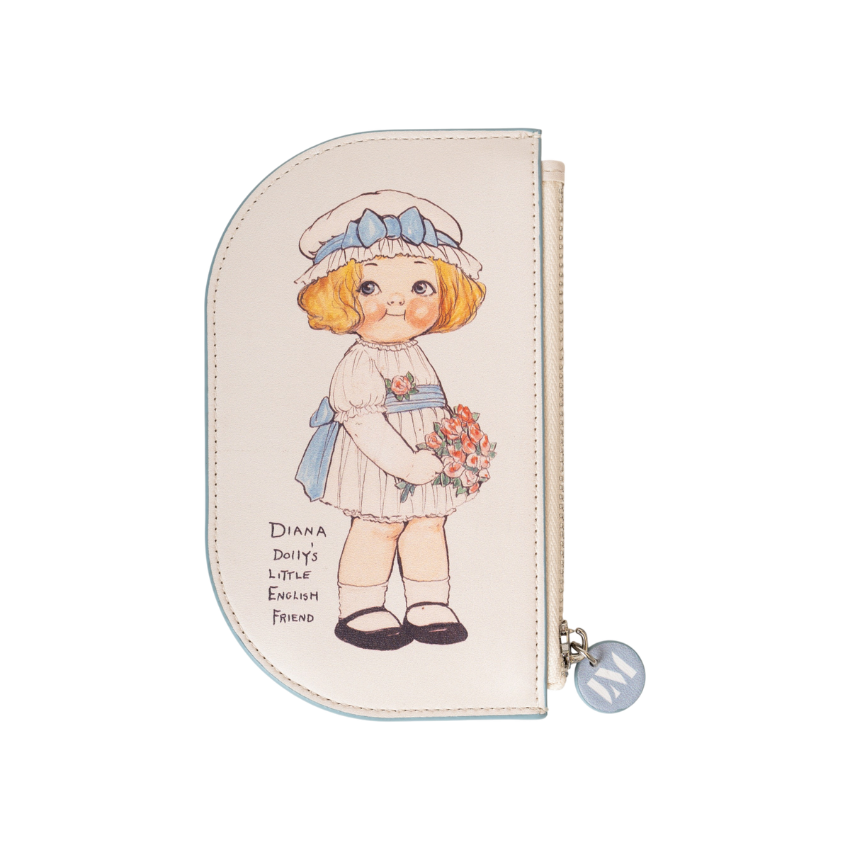 PU leather zip-top purse (6.3" x 3.5") featuring characters from Diana & Reggie, Grace Drayton’s 1932 paper doll illustration, shown on a plain background.