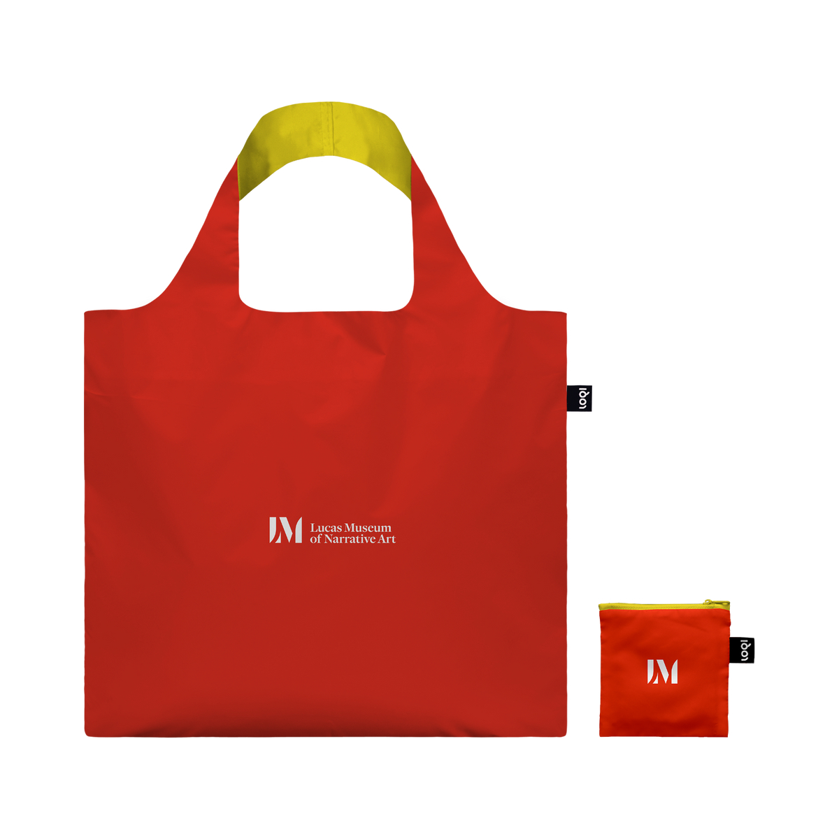Recycled LOQI tote bag featuring D. Bruce Berry, Robots Fighting. Made from water-resistant 100% recycled taffeta. Measures 50 × 42 cm with a zip pocket and carries up to 20 kg.