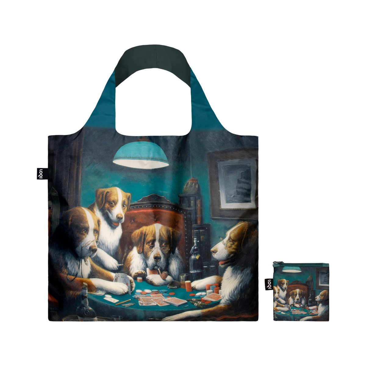 Recycled LOQI tote bag featuring Cassius Marcellus Coolidge, A Pat Hand. Made from water-resistant 100% recycled taffeta. Measures 50 × 42 cm with a zip pocket.