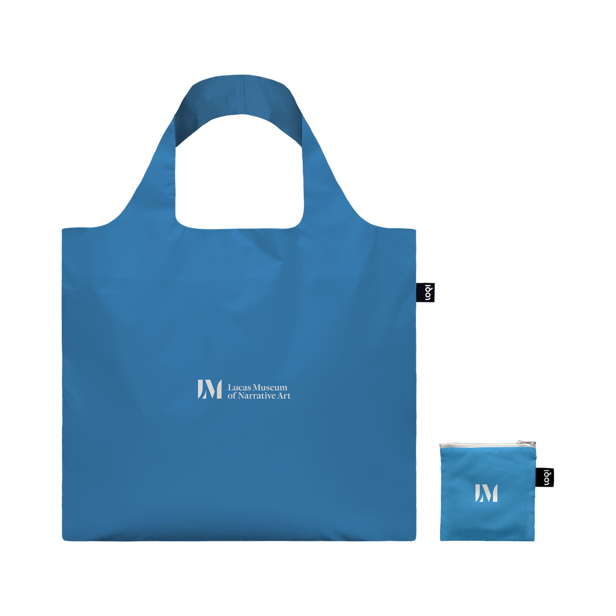 Recycled LOQI tote bag featuring Doug Chiang, Opee Sea Killer. Made from water-resistant 100% recycled taffeta. Measures 50 × 42 cm with a zip pocket.