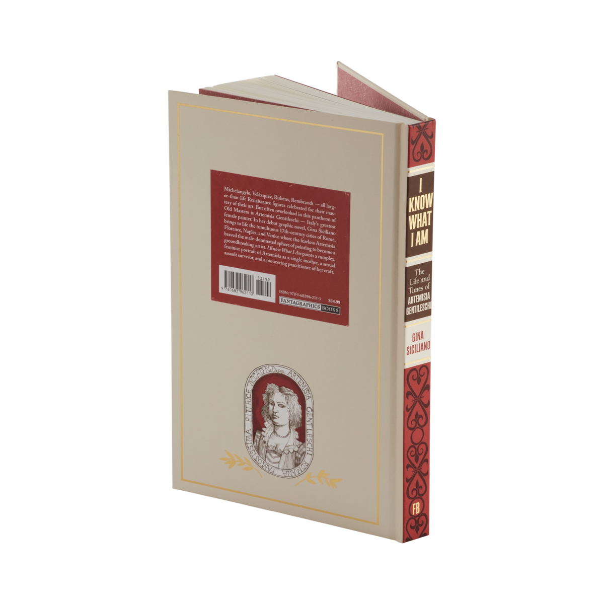 A hardcover book shown at a three-quarter angle, displaying both the back cover and the spine. The book is titled 'I Know What I Am' by Gina Siciliano.