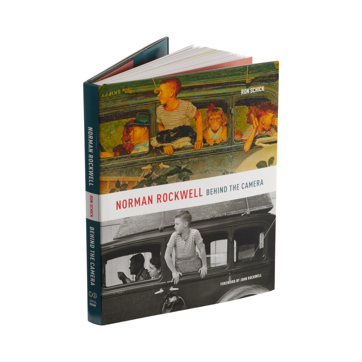 A hardcover book titled 'Norman Rockwell Behind the Camera' by Ron Schick, featuring a vintage Norman Rockwell illustration on the cover, photographed on a clean white background.