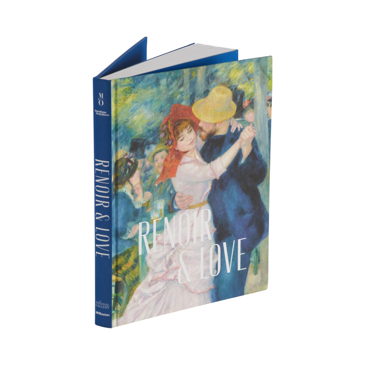 A hardcover art book titled 'Renoir & Love' featuring a blue spine and cover illustration of a couple dancing, shown on a plain white background.