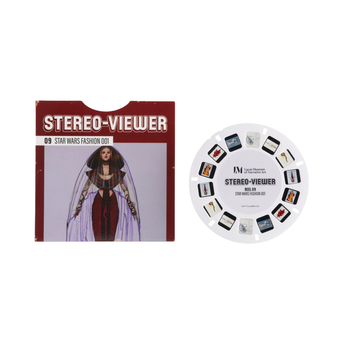 Star Wars FashionStereo-Viewer reel, including a sleeve and a circular white stereo disc.