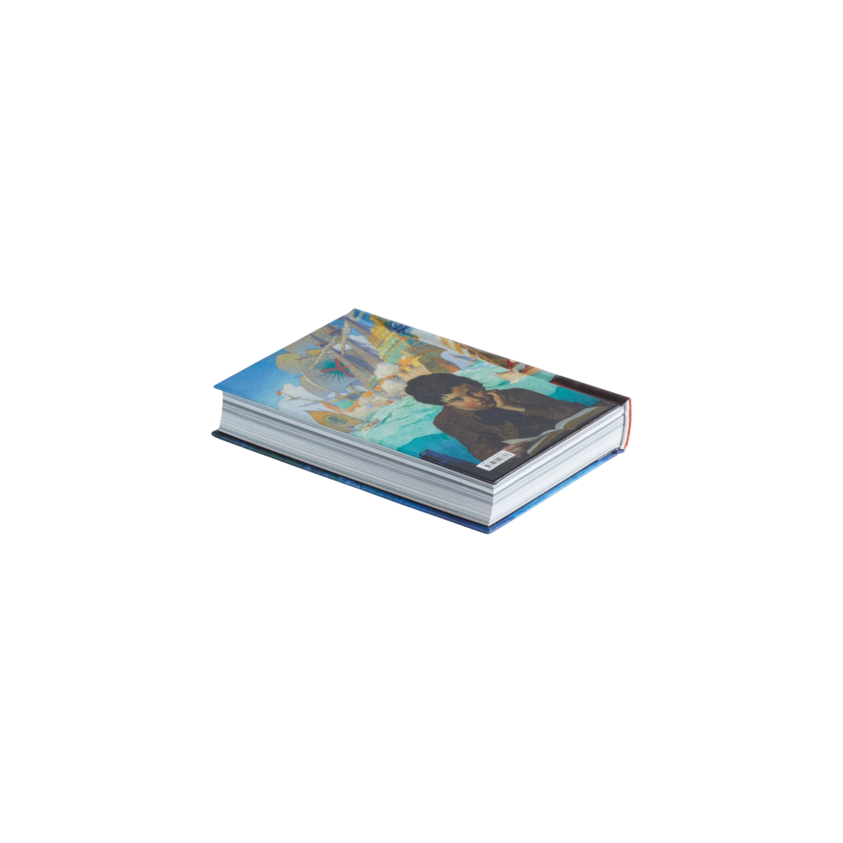 A hardcover art book titled 'Lucas Museum of Narrative Art' by Taschen with a colorful illustrated cover featuring a person in a dark outfit against a light background, shown on a plain light gray studio background.